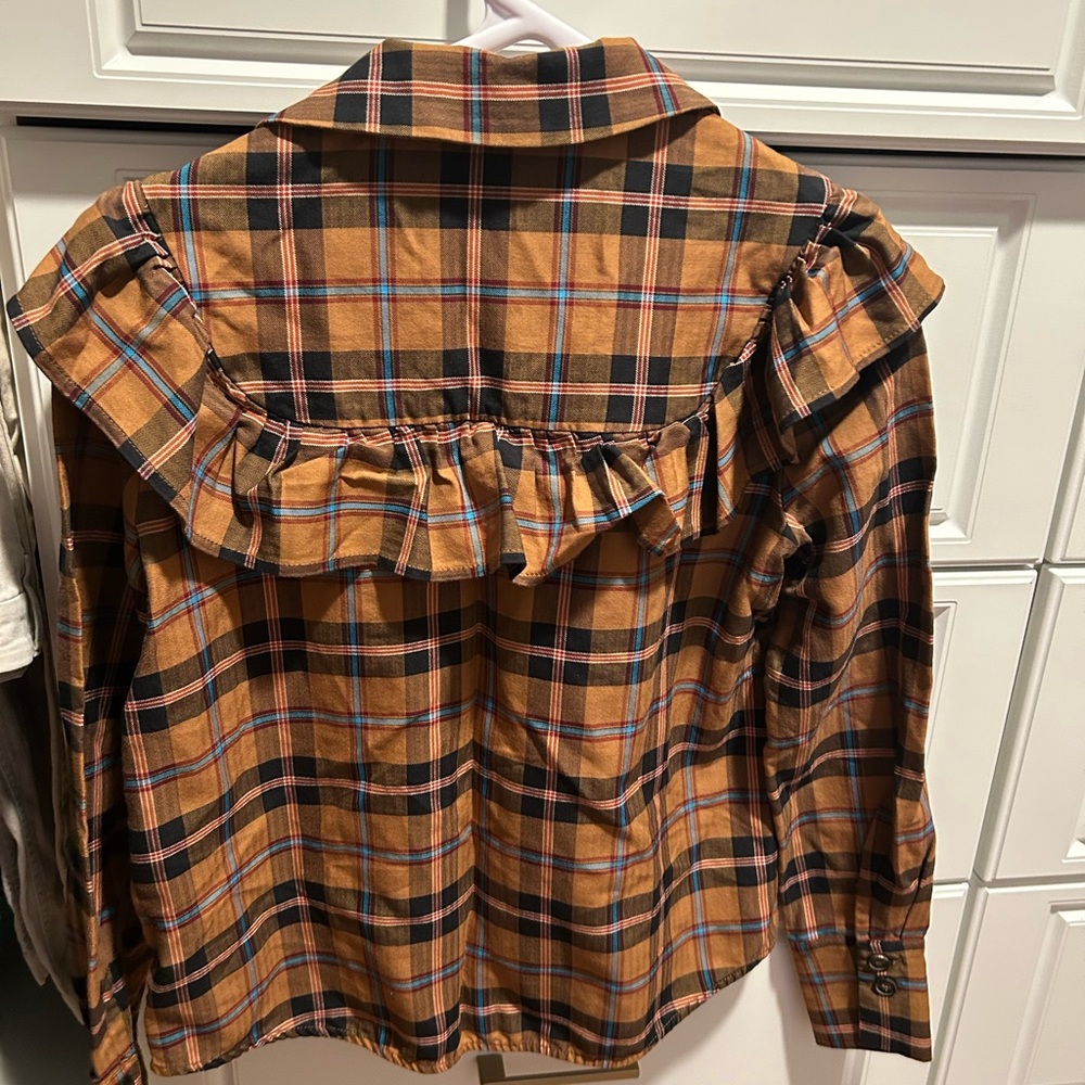 Girls' Ruffle Collar Plaid Shirt - Mustard Plaid - Picture 2 of 2